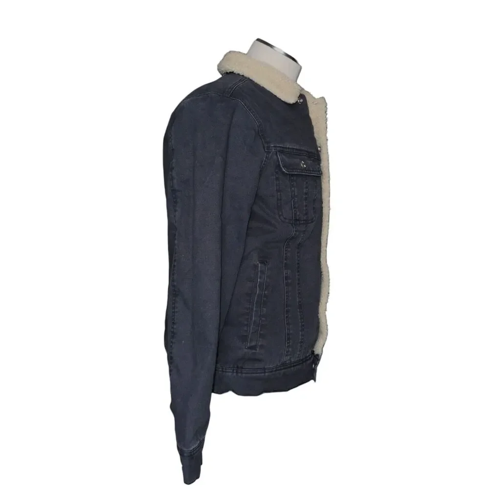 NWOT Faherty Timberline Trucker Jacket Medium - Sherpa Collar- Washed Black $298